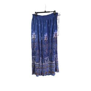 Free People Women's Bohemian Blue Palazzo Pants Drawstring Elastic Waist Sz Smal
